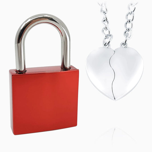 Set: Liebesschloss Rubin Rot + Schlüsselanhänger